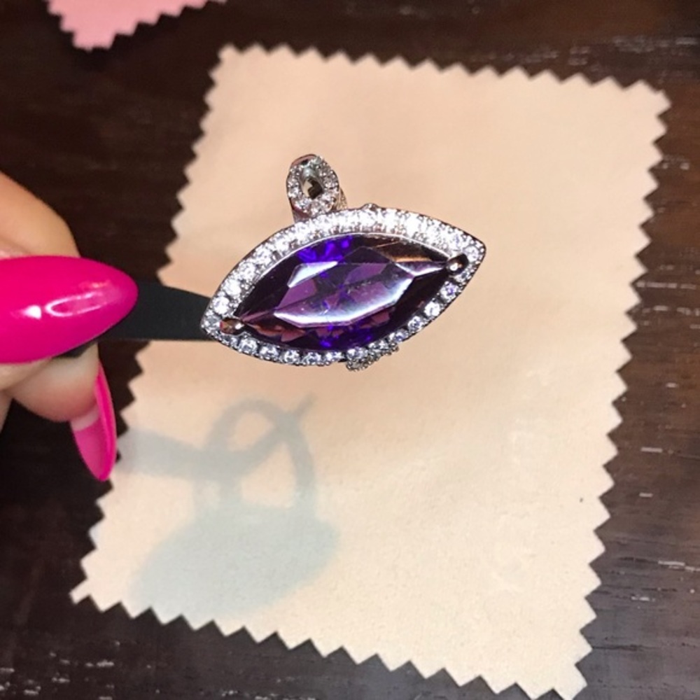 Amethyst Large CZ Gemstone Horse Eye Fine Ring
